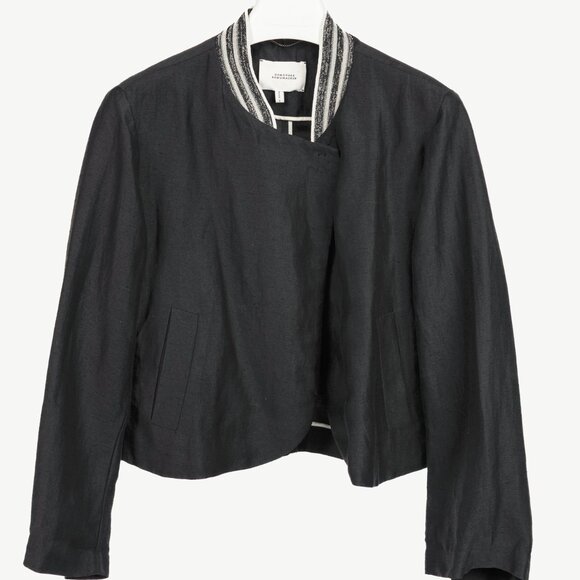 Dorothee Schumacher Black Linen Shantung Metallic-Collar Jacket - Picture 1 of 10